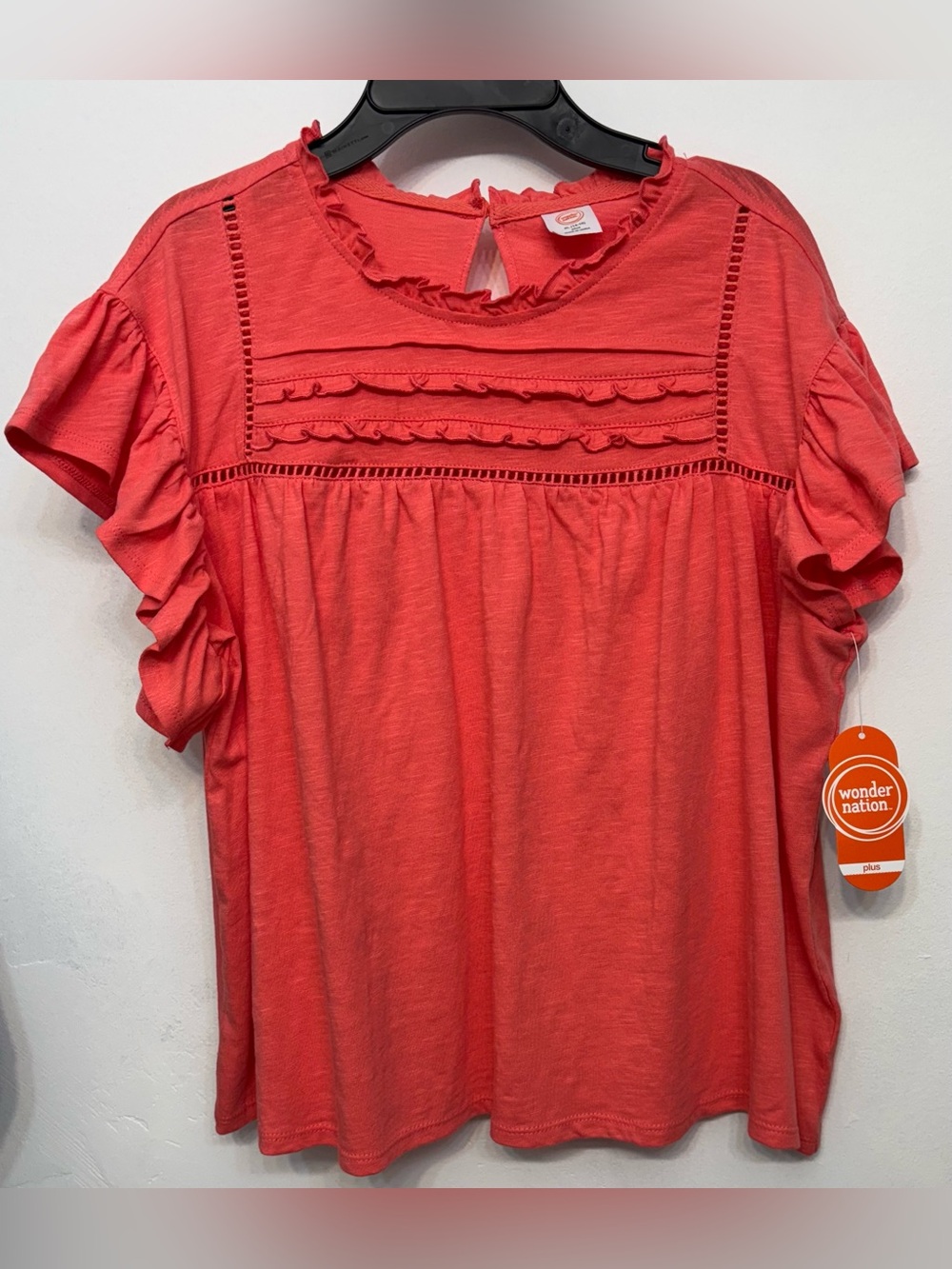 wonder nation Coral Ruffle Detail Short Sleeve Top Girls Size XL 14-16 Plus NWT